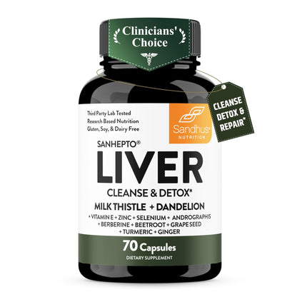 Sandhu's Liver Cleanse Detox & Repair Support Capsules with Milk Thistle & Dandelion Root | Herbal Supplement Pills for Liver Health - dailyvitalstore