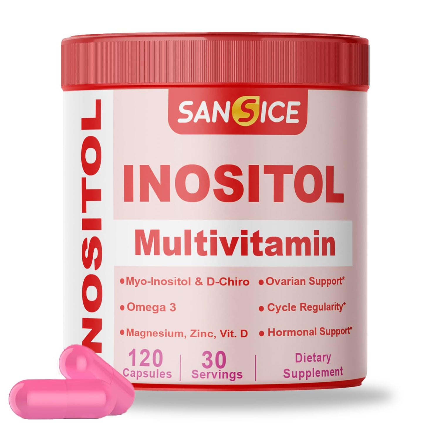 SANSICE Myo & D-Chiro Inositol Multivitamin Capsules, 2000mg Myo-Inositol & 50mg D-Chiro Inositol 40:1 Blend, Vitamin B8 Supplement for Female Hormone (120 Capsules) - dailyvitalstore