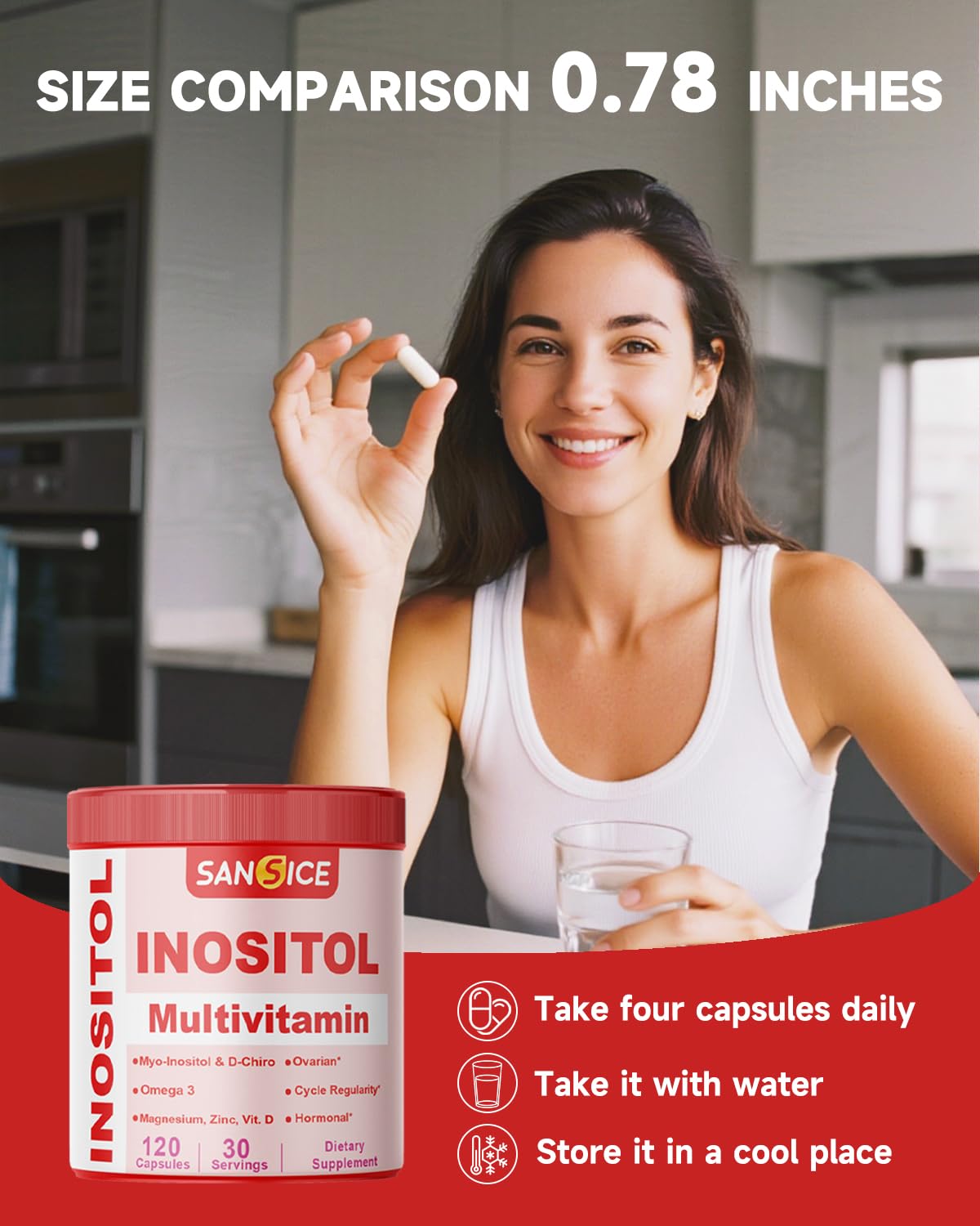 SANSICE Myo & D-Chiro Inositol Multivitamin Capsules, 2000mg Myo-Inositol & 50mg D-Chiro Inositol 40:1 Blend, Vitamin B8 Supplement for Female Hormone (120 Capsules) - dailyvitalstore