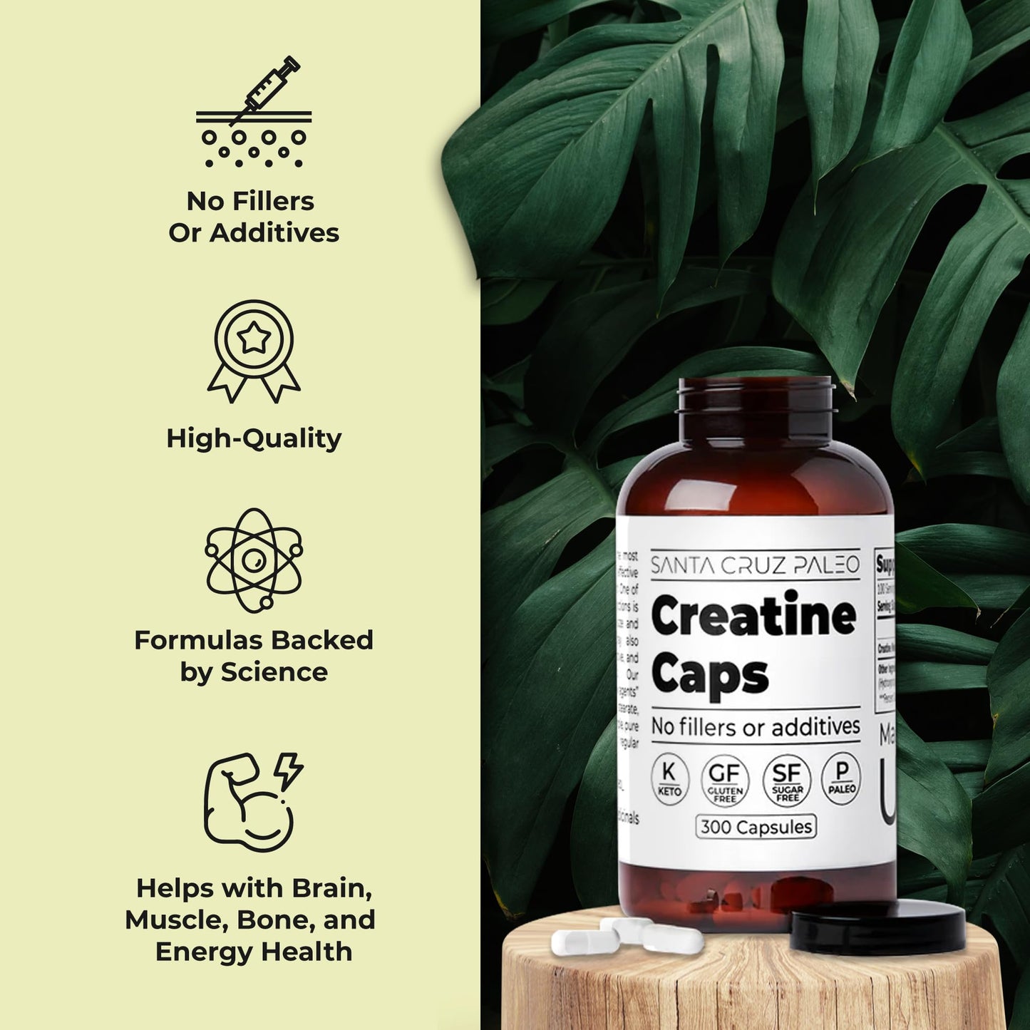Santa Cruz Paleo Creatine Capsules, Supports Muscle Growth & Energy, Gluten Free, Keto, Sugar Free, Paleo, No Fillers or Additives, Creatine Monohydrate Pills, - dailyvitalstore