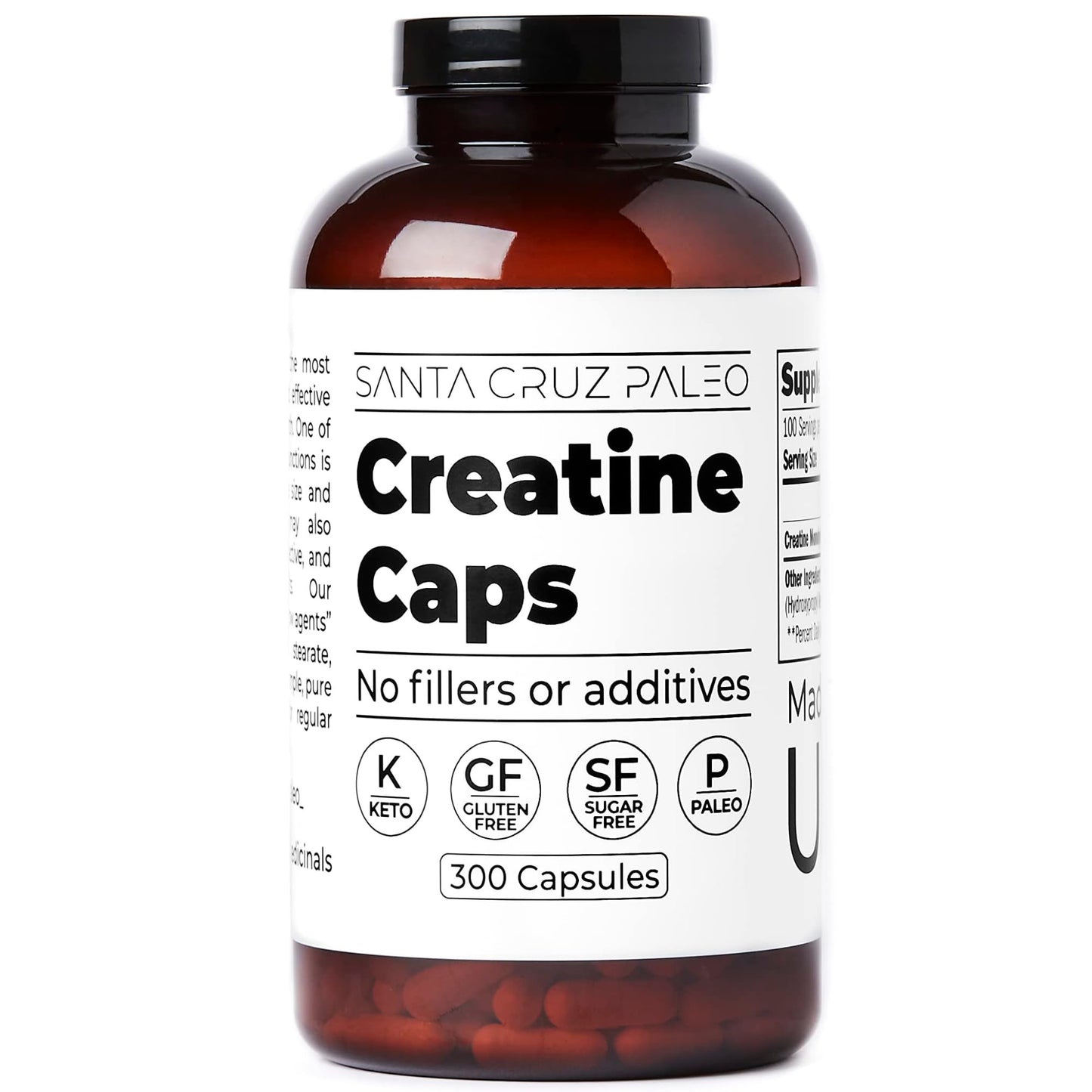 Santa Cruz Paleo Creatine Capsules, Supports Muscle Growth & Energy, Gluten Free, Keto, Sugar Free, Paleo, No Fillers or Additives, Creatine Monohydrate Pills, - dailyvitalstore