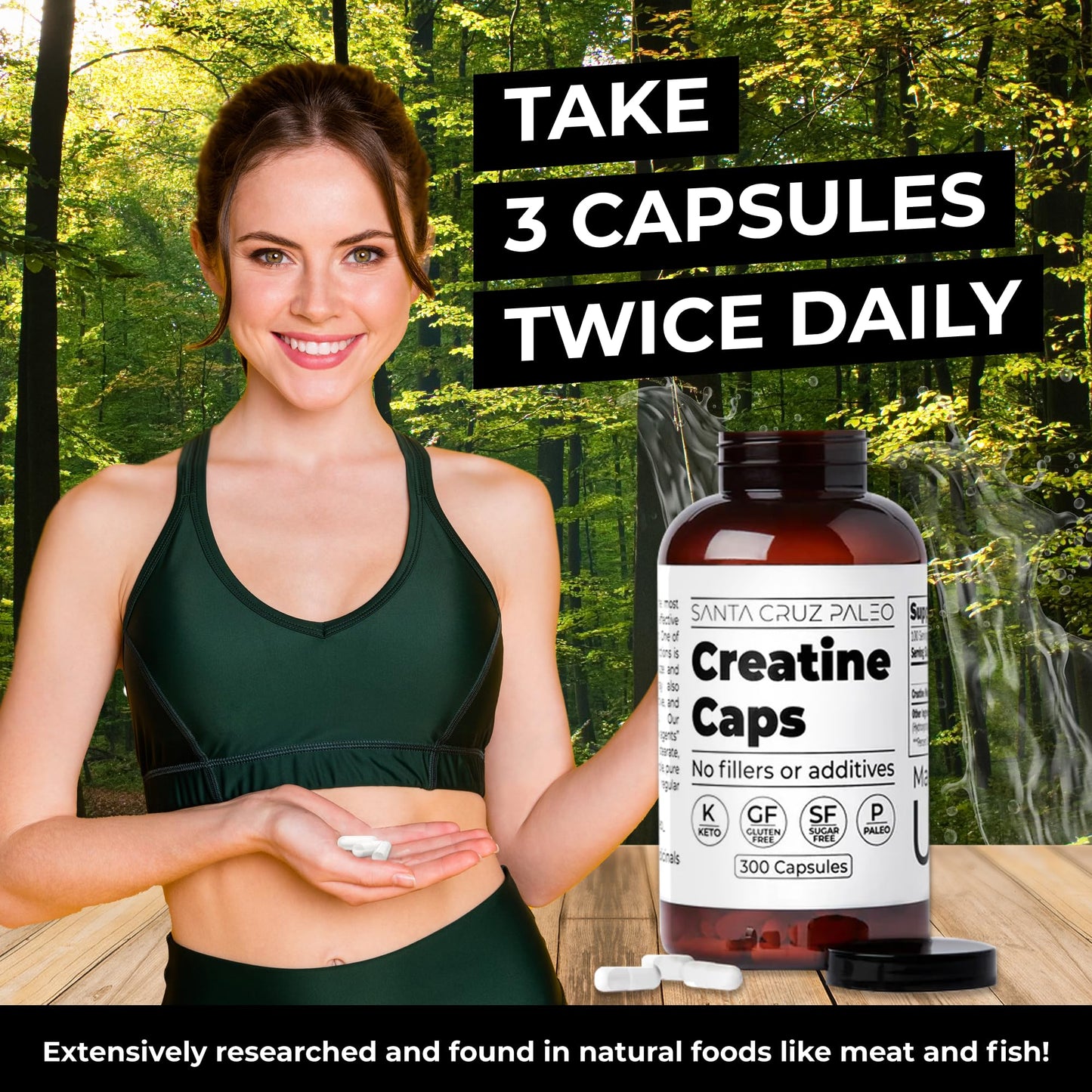 Santa Cruz Paleo Creatine Capsules, Supports Muscle Growth & Energy, Gluten Free, Keto, Sugar Free, Paleo, No Fillers or Additives, Creatine Monohydrate Pills, - dailyvitalstore
