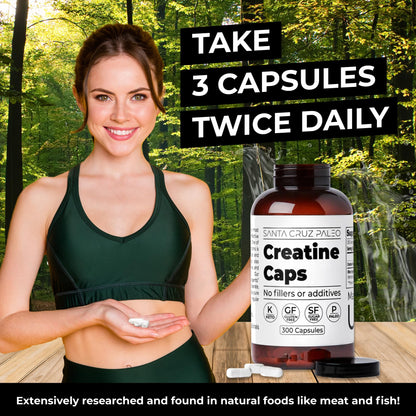 Santa Cruz Paleo Creatine Capsules, Supports Muscle Growth & Energy, Gluten Free, Keto, Sugar Free, Paleo, No Fillers or Additives, Creatine Monohydrate Pills, - dailyvitalstore