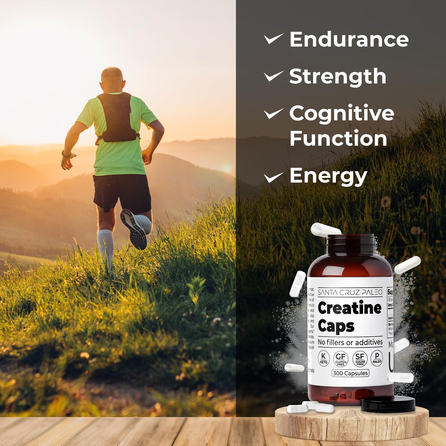 Santa Cruz Paleo Creatine Capsules, Supports Muscle Growth & Energy, Gluten Free, Keto, Sugar Free, Paleo, No Fillers or Additives, Creatine Monohydrate Pills, - dailyvitalstore