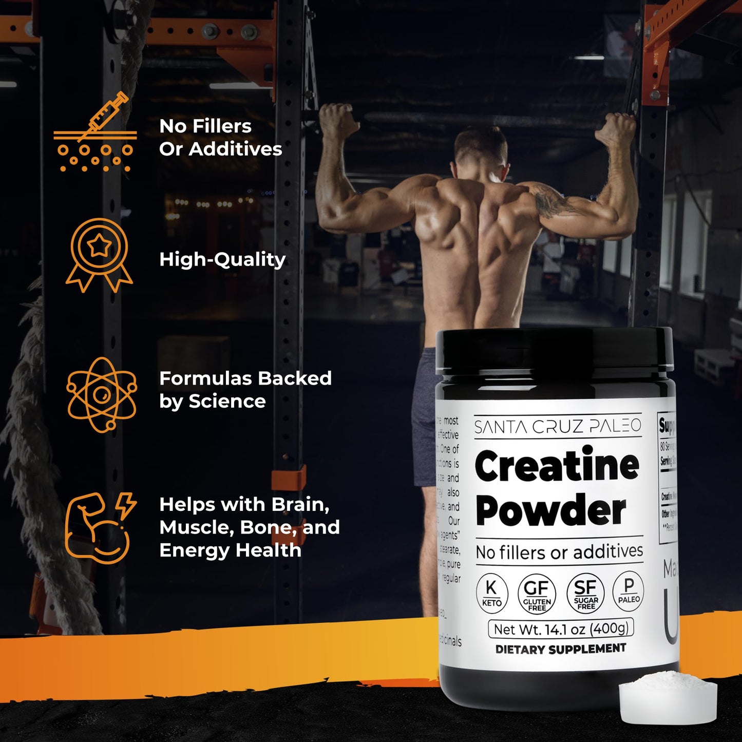 Santa Cruz Paleo, Creatine Monohydrate Powder Micronized, Unflavored Pre Workout and Muscle Support Supplement, Gluten Free Keto, Mix with Water or Shakes - dailyvitalstore