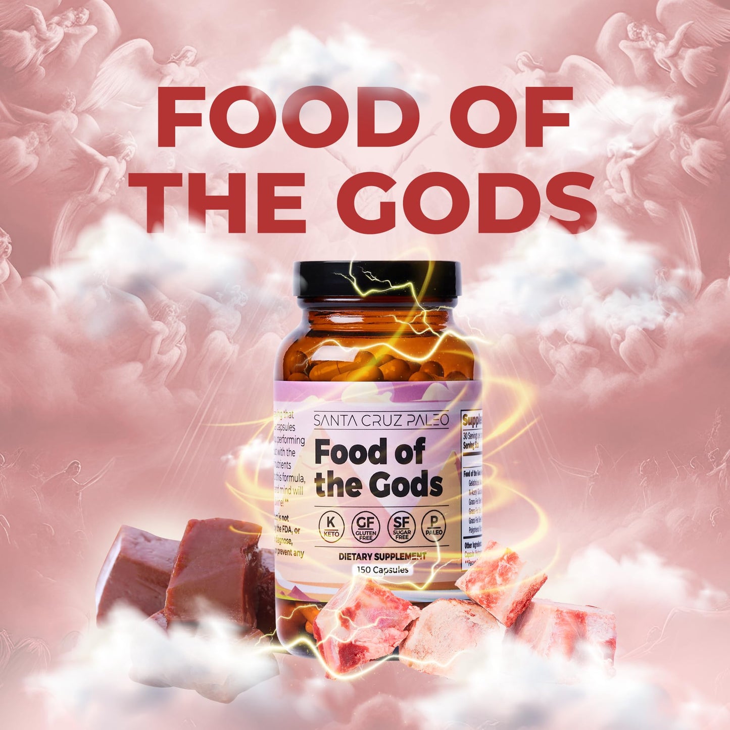 Santa Cruz Paleo, Food of the Gods Grass Fed Beef Organ Supplement for Men and Women, with Collagen, Maca Root, Colostrum, Bone Broth, Iron, Vitamin B12, Gluten Free, Keto Friendly, 30 Servings - dailyvitalstore