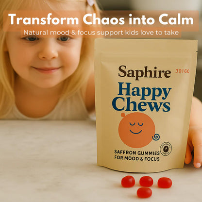 SAPHIRE HAPPY CHEWS Saffron Gummies for Kids | Supports Mood, Calm & Focus | Saffron Extract, Passionflower, St. John’s Wort & GABA - dailyvitalstore
