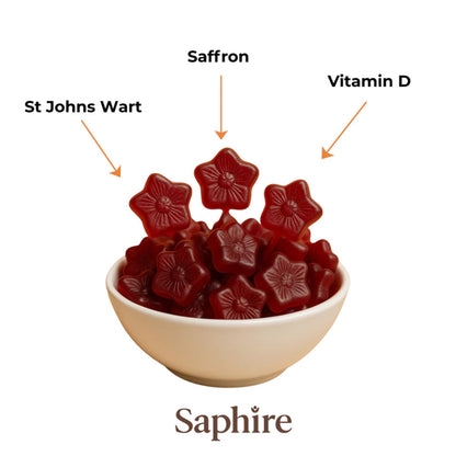 SAPHIRE HAPPY CHEWS Saffron Gummies for Kids | Supports Mood, Calm & Focus | Saffron Extract, Passionflower, St. John’s Wort & GABA - dailyvitalstore