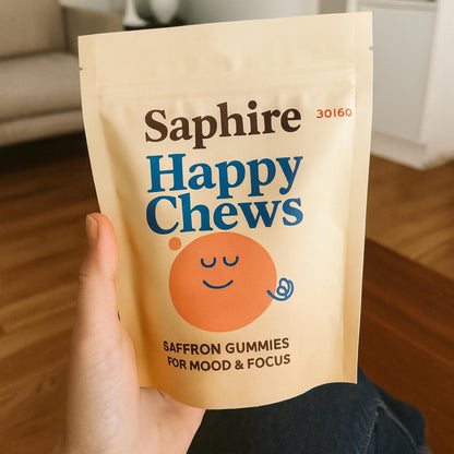 SAPHIRE HAPPY CHEWS Saffron Gummies for Kids | Supports Mood, Calm & Focus | Saffron Extract, Passionflower, St. John’s Wort & GABA - dailyvitalstore