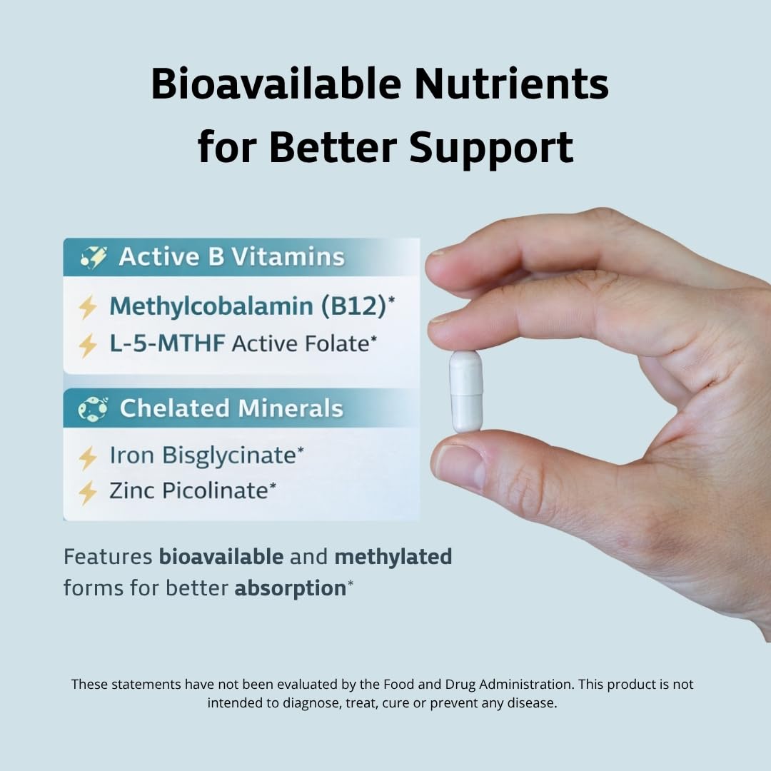 Sarez Support Capsules — Methylated Vitamins & Chelated Minerals — Energy, Metabolism, Hair & Daily Nutrient Support — with Ginger for Nausea — Gentle on Stomach — 30 Day Supply - dailyvitalstore