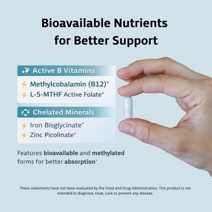 Sarez Support Capsules — Methylated Vitamins & Chelated Minerals — Energy, Metabolism, Hair & Daily Nutrient Support — with Ginger for Nausea — Gentle on Stomach — 30 Day Supply - dailyvitalstore
