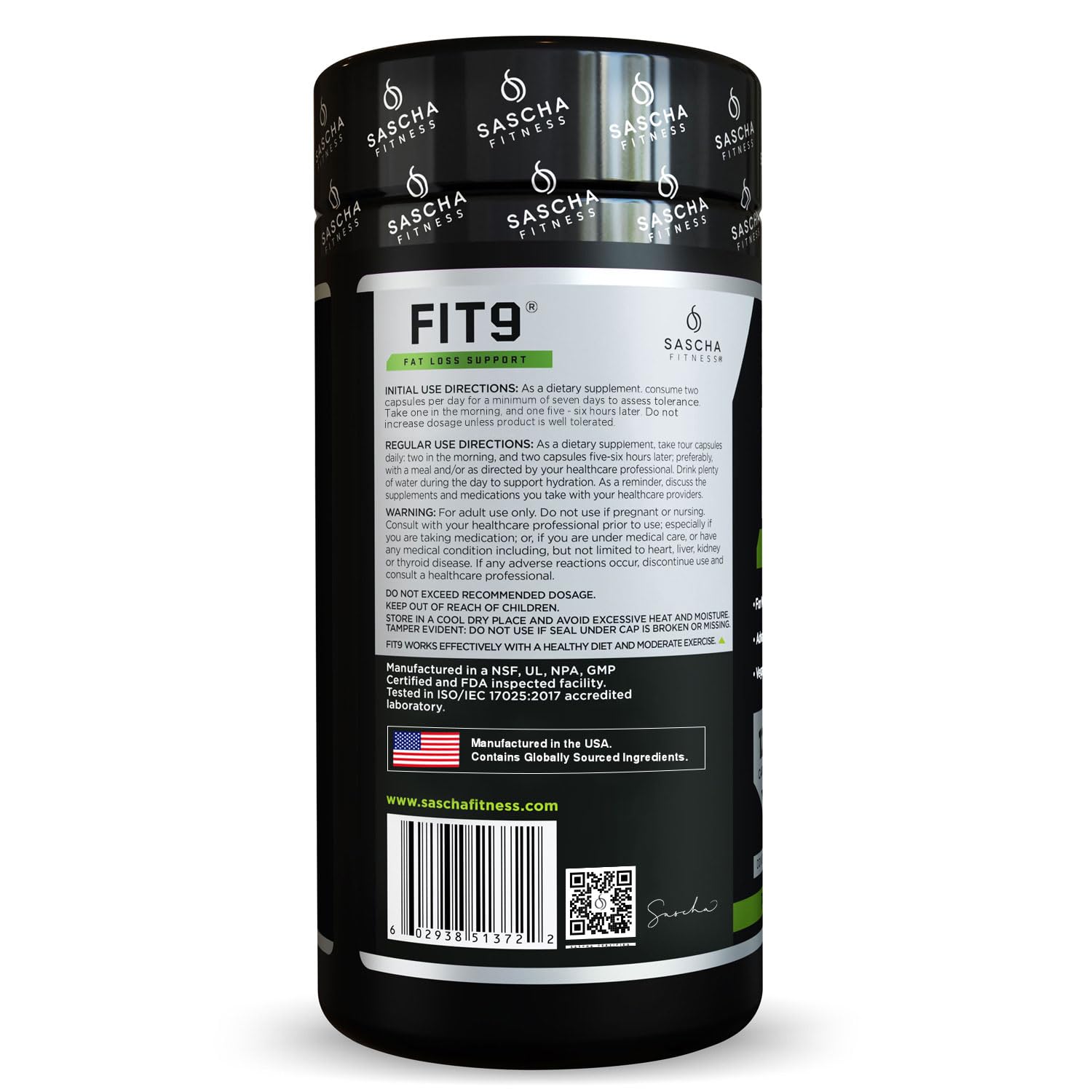 Sascha Fitness Fat Loss pills | Collagen support | Fluid Balance | FIT9 Ingredients: 7Keto + Uva Ursi, Gotu Kola, L-Theanine,Gingko Biloba,DIM,Green Tea | Weight Loss Supplements-Vegan-120 Natural Cap - dailyvitalstore