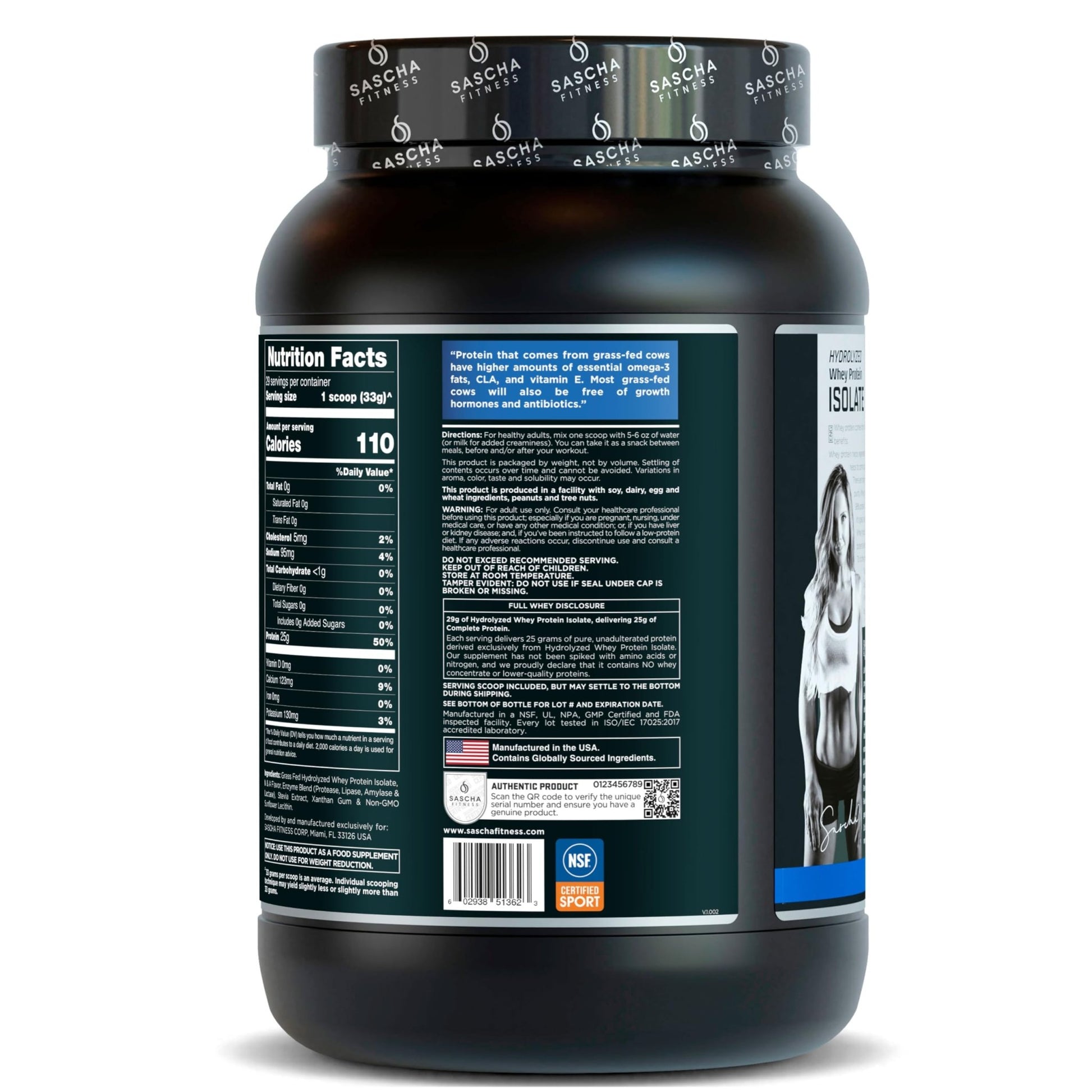 SASCHA FITNESS Hydrolyzed Whey Protein Isolate,100% Grass-Fed (2 Pounds, Vanilla) - dailyvitalstore