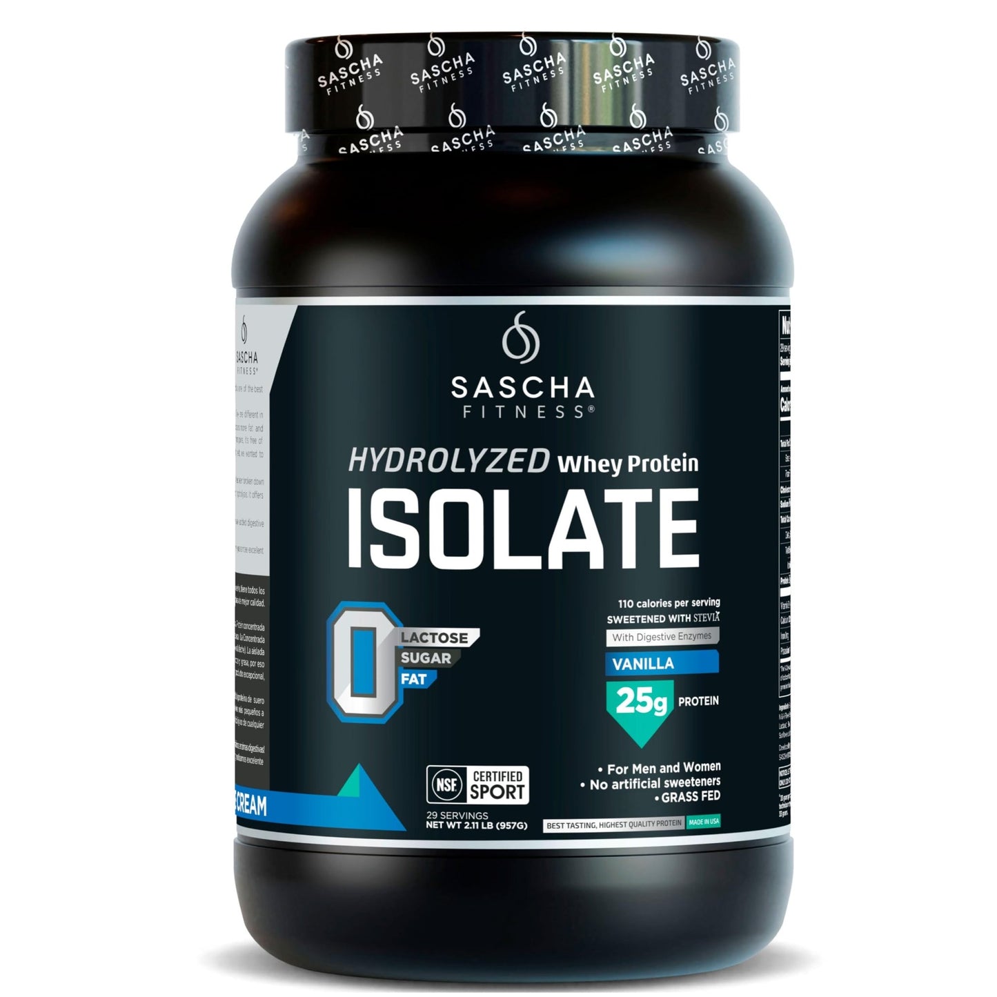 SASCHA FITNESS Hydrolyzed Whey Protein Isolate,100% Grass-Fed (2 Pounds, Vanilla) - dailyvitalstore