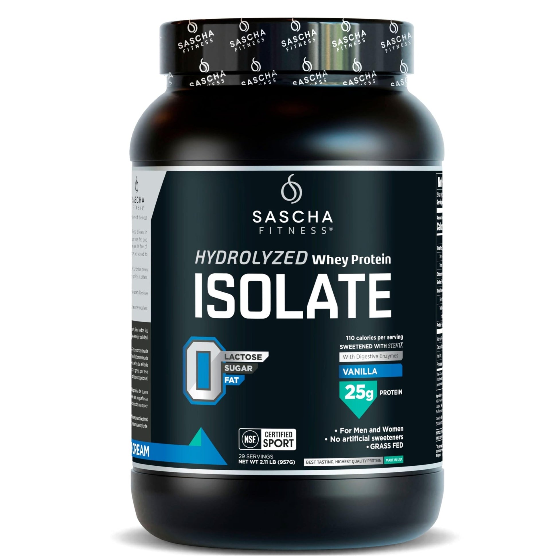SASCHA FITNESS Hydrolyzed Whey Protein Isolate,100% Grass-Fed (2 Pounds, Vanilla) - dailyvitalstore