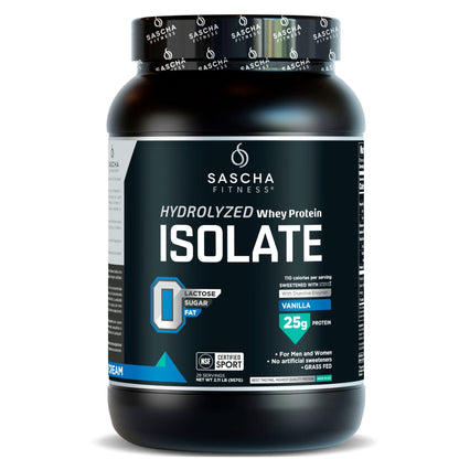 SASCHA FITNESS Hydrolyzed Whey Protein Isolate,100% Grass-Fed (2 Pounds, Vanilla) - dailyvitalstore