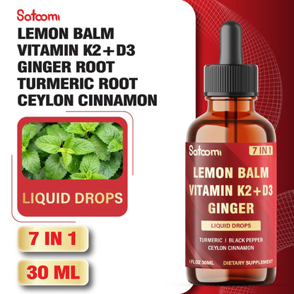 Satoomi 7in1 Lemon Balm Tincture with Vitamin D3, Vitamin K2, Ginger Root, Turmeric, Ceylon Cinnamon and Black Pepper - 1 FL Oz - 60 Day Supply - dailyvitalstore