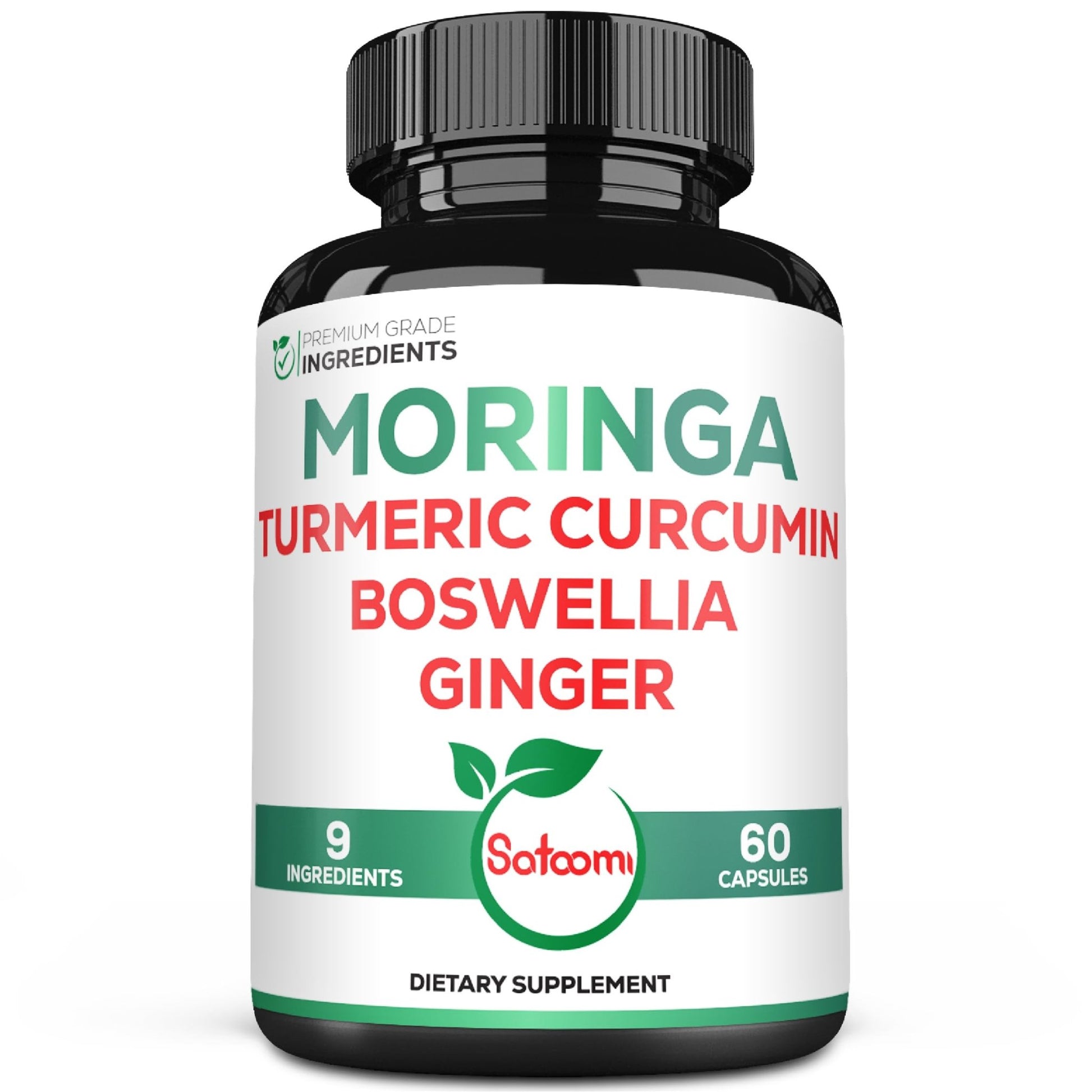 Satoomi 9in1 Moringa Capsules - Featuring Moringa, Turmeric, Boswellia, Ginger, Ashwagandha, Ceylon Cinnamon and Milk Thistle, and Resveratrol | Support Mood, Heart & Overall Health - 60 Count - dailyvitalstore