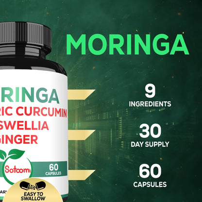 Satoomi 9in1 Moringa Capsules - Featuring Moringa, Turmeric, Boswellia, Ginger, Ashwagandha, Ceylon Cinnamon and Milk Thistle, and Resveratrol | Support Mood, Heart & Overall Health - 60 Count - dailyvitalstore