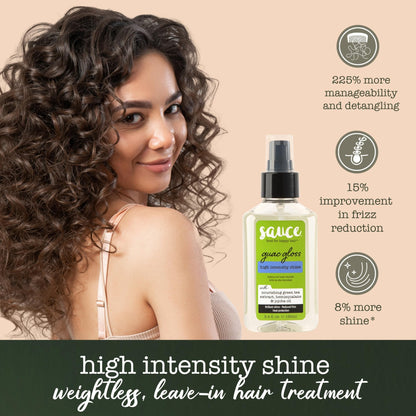 SAUCE BEAUTY Guac Hair Gloss, 3 Fl Oz High Intensity Shine, Jojoba Oil, Green Tea Extract & Squalane to Smooth, Boost Shine & Control Frizz for Sleeker, Softer, More Manageable Hair, Vegan Formula - dailyvitalstore