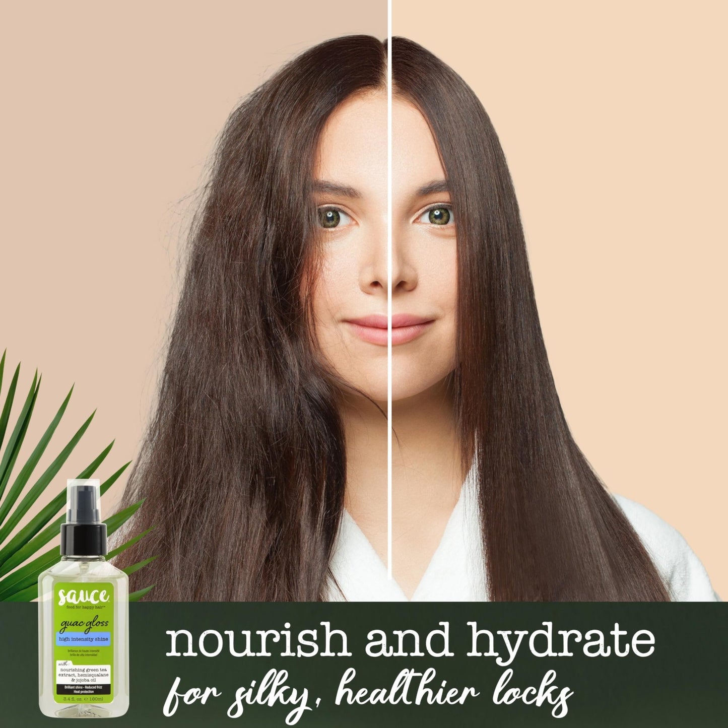 SAUCE BEAUTY Guac Hair Gloss, 3 Fl Oz High Intensity Shine, Jojoba Oil, Green Tea Extract & Squalane to Smooth, Boost Shine & Control Frizz for Sleeker, Softer, More Manageable Hair, Vegan Formula - dailyvitalstore