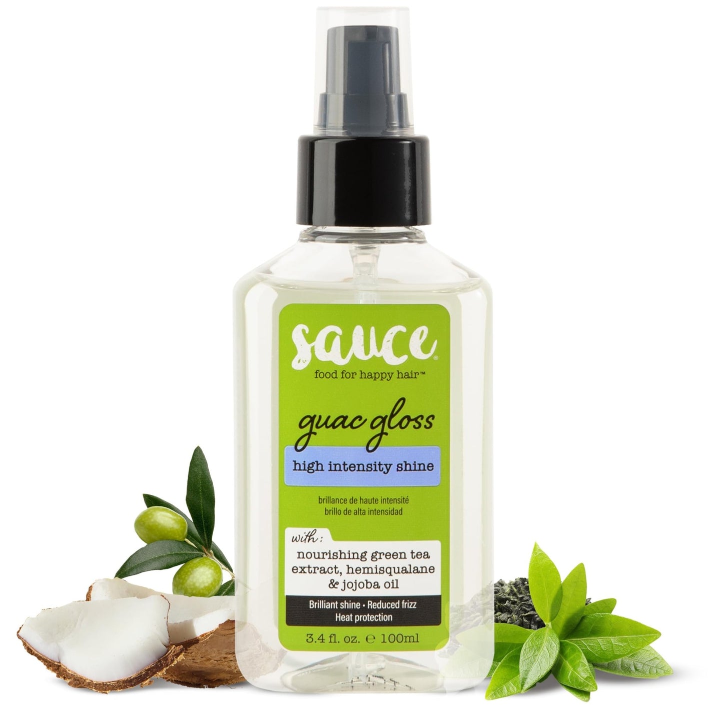 SAUCE BEAUTY Guac Hair Gloss, 3 Fl Oz High Intensity Shine, Jojoba Oil, Green Tea Extract & Squalane to Smooth, Boost Shine & Control Frizz for Sleeker, Softer, More Manageable Hair, Vegan Formula - dailyvitalstore