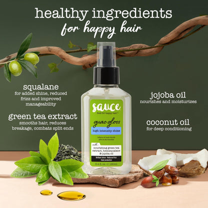 SAUCE BEAUTY Guac Hair Gloss, 3 Fl Oz High Intensity Shine, Jojoba Oil, Green Tea Extract & Squalane to Smooth, Boost Shine & Control Frizz for Sleeker, Softer, More Manageable Hair, Vegan Formula - dailyvitalstore