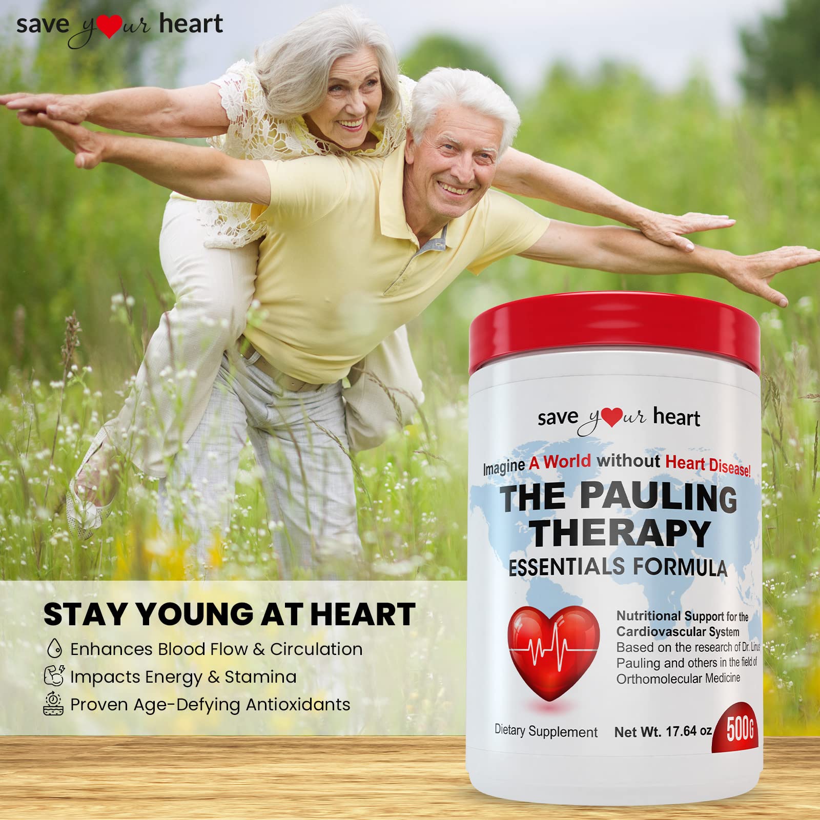 SAVE YOUR HEART Cardio Heart Health Powder Supplement - The Pauling Therapy Essentials Formula (PTEF) Healthy Vitamin C, B-12, L-Lysine, L-Arginine, Magnesium, Zinc + Vitamins, Minerals & Antioxidants - dailyvitalstore