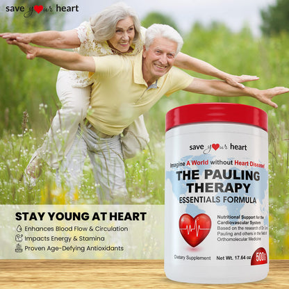 SAVE YOUR HEART Cardio Heart Health Powder Supplement - The Pauling Therapy Essentials Formula (PTEF) Healthy Vitamin C, B-12, L-Lysine, L-Arginine, Magnesium, Zinc + Vitamins, Minerals & Antioxidants - dailyvitalstore