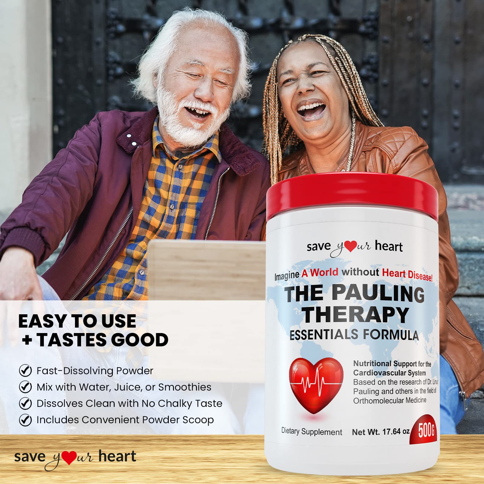 SAVE YOUR HEART Cardio Heart Health Powder Supplement - The Pauling Therapy Essentials Formula (PTEF) Healthy Vitamin C, B-12, L-Lysine, L-Arginine, Magnesium, Zinc + Vitamins, Minerals & Antioxidants - dailyvitalstore
