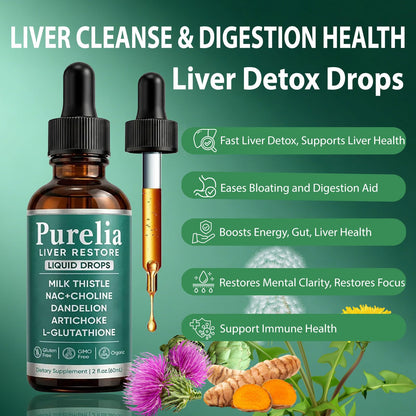 SCEZROB Purelia Liver Restore Drops – Complete Liver Detox Support Supplement with Milk Thistle, Dandelion & L-Glutathione for Liver Cleanse & Digestion Aid Health, 2 Fl Oz (1) - dailyvitalstore