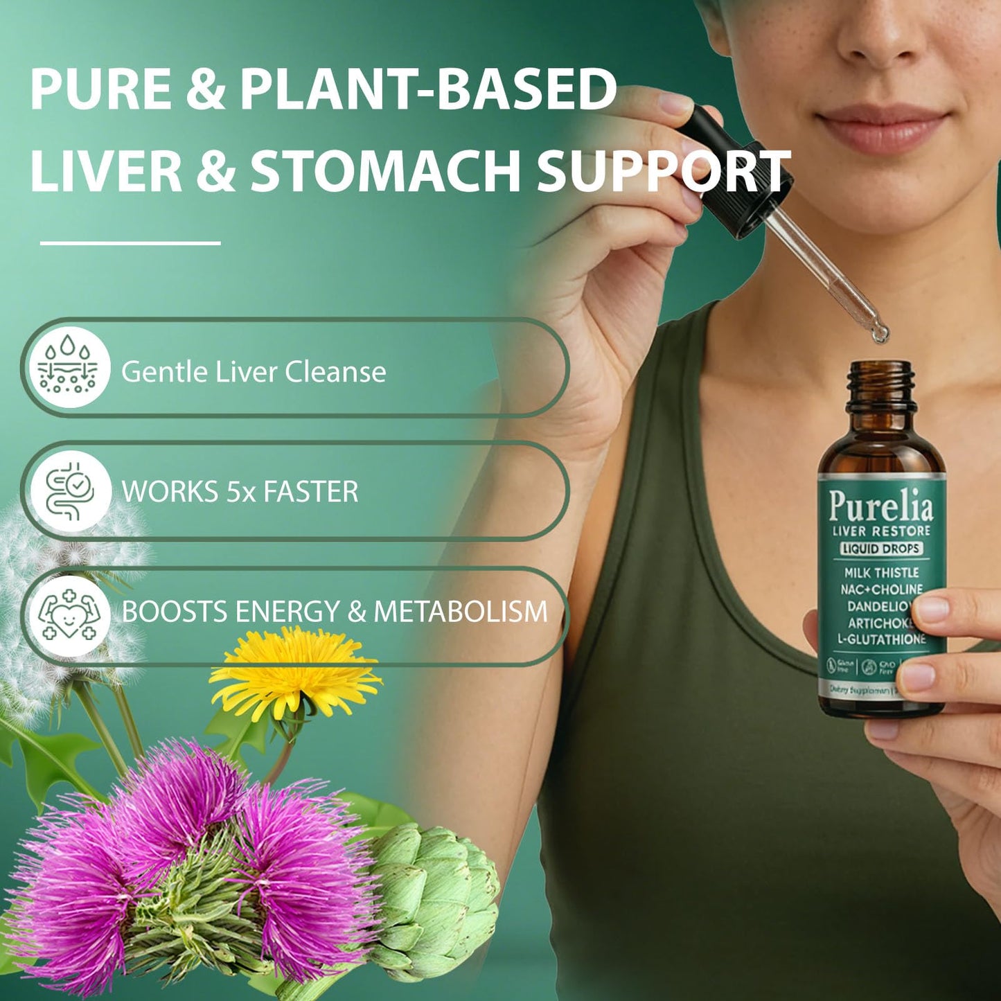 SCEZROB Purelia Liver Restore Drops – Complete Liver Detox Support Supplement with Milk Thistle, Dandelion & L-Glutathione for Liver Cleanse & Digestion Aid Health, 2 Fl Oz (1) - dailyvitalstore