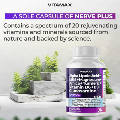Sciatic Nerve Health Support - Sciatic Nerve Supplement Capsules with Folic Acid, Pea, Glucosamine, MSM, Vitamin B Complex, Alpha Lipoic Acid 300mg – 60ct – Made in USA - dailyvitalstore
