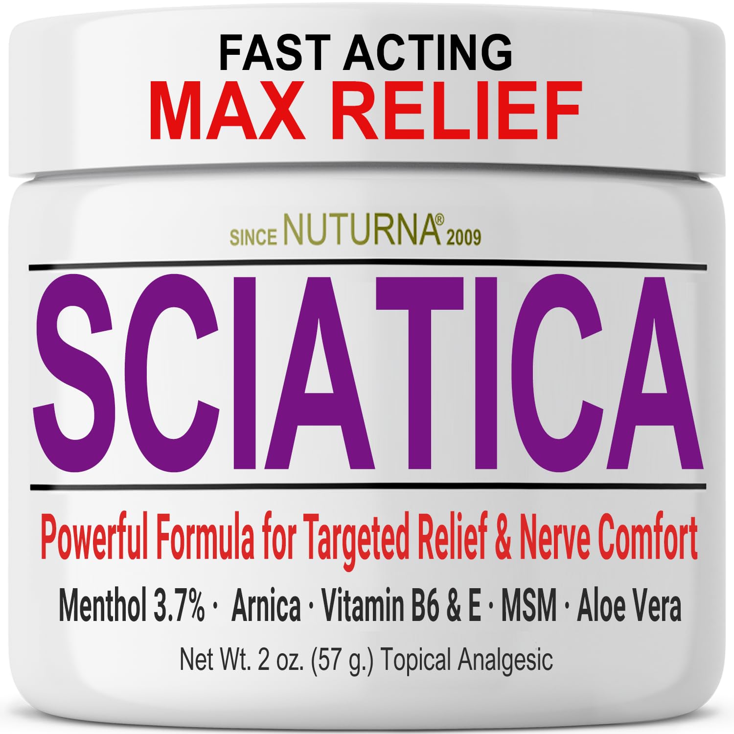 Sciatica Nerve Cream - Maximum Strength Comfort Cream for Feet, Hands, Legs, Toes, Back - Natural Ultra Strength Arnica, MSM, Menthol, Soothing Comfort, 2 Oz - dailyvitalstore