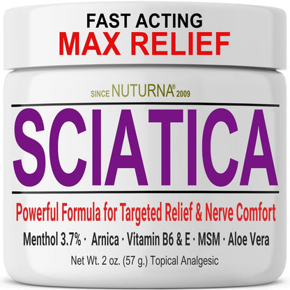 Sciatica Nerve Cream - Maximum Strength Comfort Cream for Feet, Hands, Legs, Toes, Back - Natural Ultra Strength Arnica, MSM, Menthol, Soothing Comfort, 2 Oz - dailyvitalstore