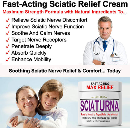 Sciatica Nerve Cream - Maximum Strength Comfort Cream for Feet, Hands, Legs, Toes, Back - Natural Ultra Strength Arnica, MSM, Menthol, Soothing Comfort, 2 Oz - dailyvitalstore