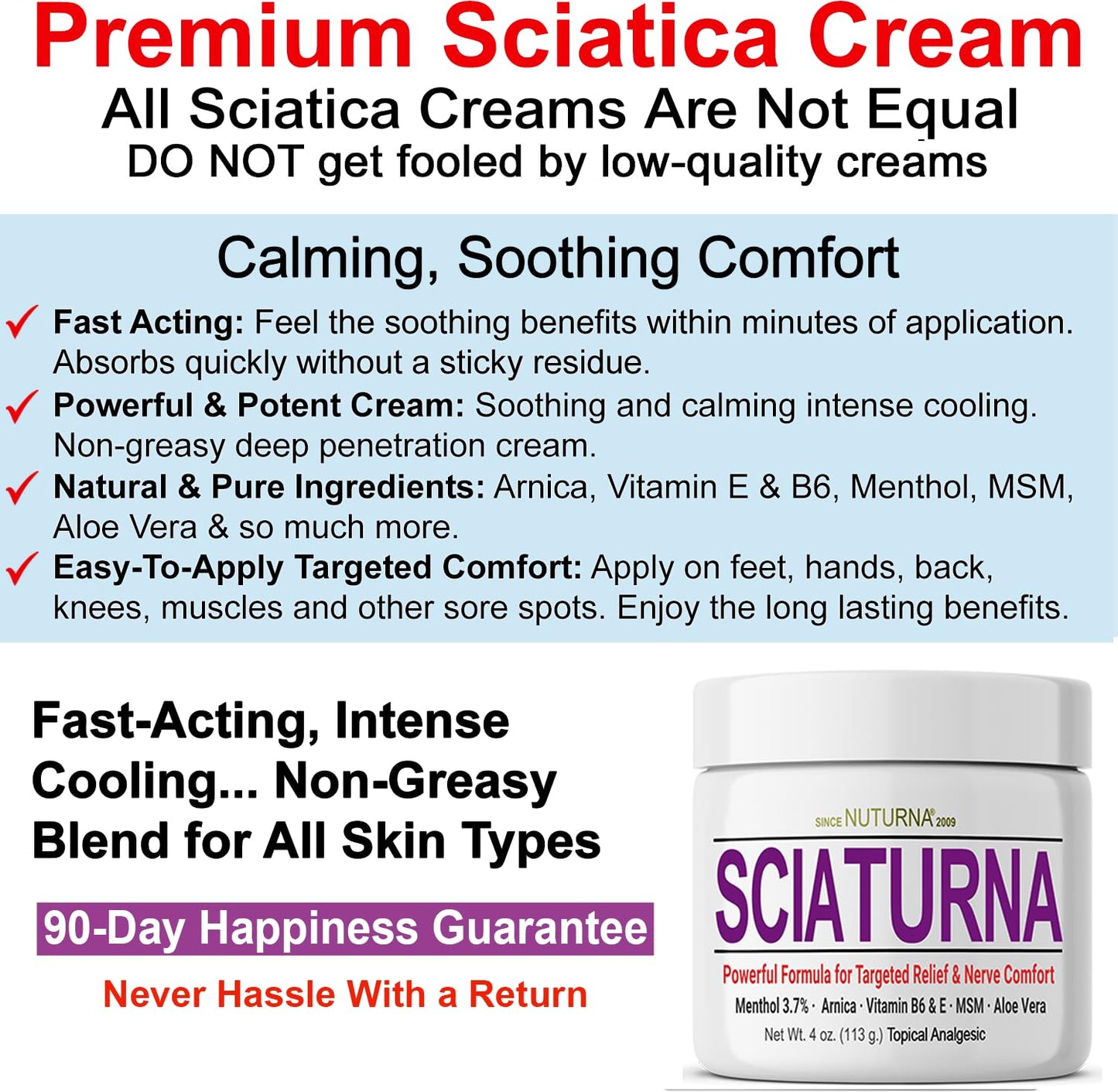 Sciatica Nerve Cream - Maximum Strength Comfort Cream for Feet, Hands, Legs, Toes, Back - Natural Ultra Strength Arnica, MSM, Menthol, Soothing Comfort, 2 Oz - dailyvitalstore