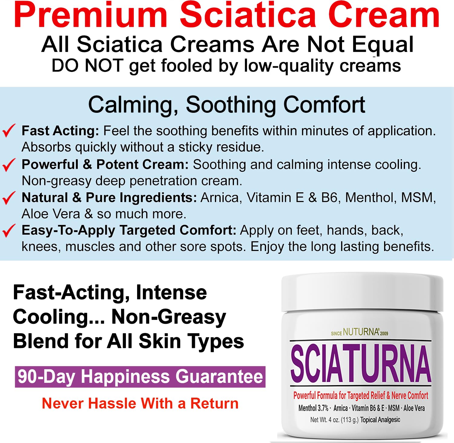 Sciatica Nerve Cream - Maximum Strength Comfort Cream for Feet, Hands, Legs, Toes, Back - Natural Ultra Strength Arnica, MSM, Menthol, Soothing Comfort, 2 Oz - dailyvitalstore