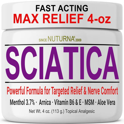 Sciatica Nerve Cream - Maximum Strength Comfort Cream for Feet, Hands, Legs, Toes, Back - Natural Ultra Strength Arnica, MSM, Menthol, Soothing Comfort, Large 4 Oz - dailyvitalstore
