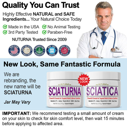 Sciatica Nerve Cream - Maximum Strength Comfort Cream for Feet, Hands, Legs, Toes, Back - Natural Ultra Strength Arnica, MSM, Menthol, Soothing Comfort, Large 4 Oz - dailyvitalstore