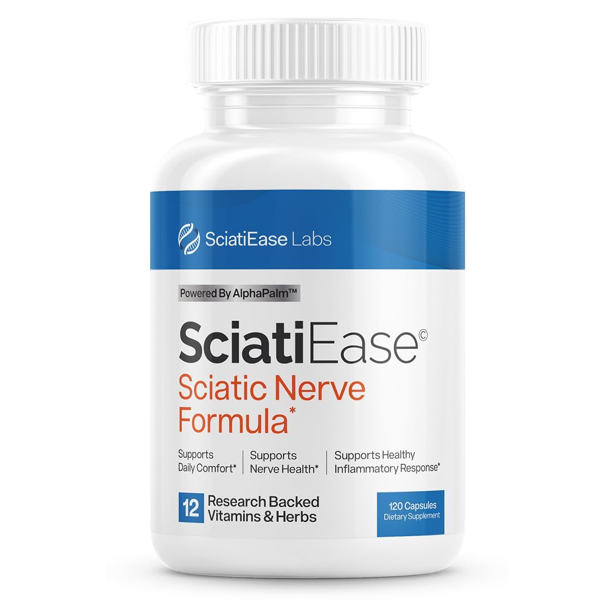 SciatiEase Sciatic Nerve Health Support Supplement - Nerve Support Formula with AlphaPalm, Pea, Vitamin B Complex, Alpha Lipoic Acid 300mg - 120 Capsules - dailyvitalstore