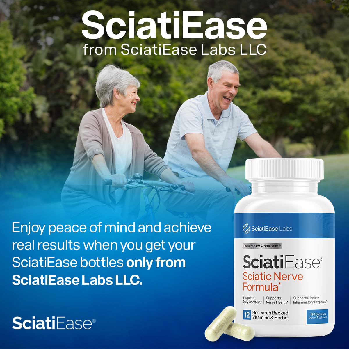 SciatiEase Sciatic Nerve Health Support Supplement - Nerve Support Formula with AlphaPalm, Pea, Vitamin B Complex, Alpha Lipoic Acid 300mg - 3 Bottles - dailyvitalstore