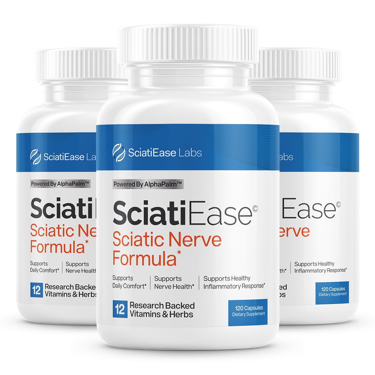 SciatiEase Sciatic Nerve Health Support Supplement - Nerve Support Formula with AlphaPalm, Pea, Vitamin B Complex, Alpha Lipoic Acid 300mg - 3 Bottles - dailyvitalstore