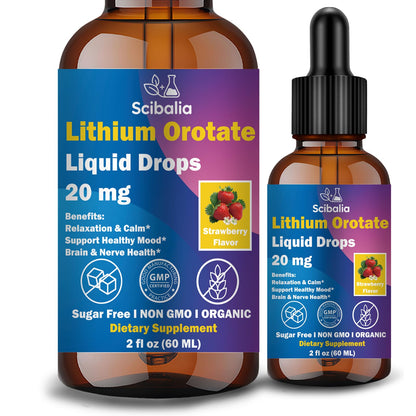 Scibalia Lithium Orotate Liquid Drops 20mg, Potency 11-in-1 Lithium Supplement w. NAC Magnesium Ashwagandha Theanine Vitamin D3 B6 B12 for Memory Brain Mood Cognitive Support, - dailyvitalstore