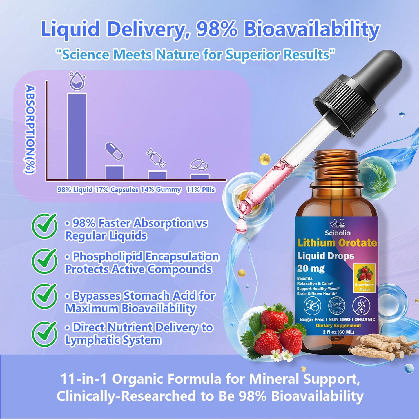 Scibalia Lithium Orotate Liquid Drops 20mg, Potency 11-in-1 Lithium Supplement w. NAC Magnesium Ashwagandha Theanine Vitamin D3 B6 B12 for Memory Brain Mood Cognitive Support, - dailyvitalstore