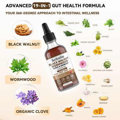 Scibalia Wormwood Black Walnut Clove Cleanse for Human Drops, 19-in-1 Triple-Action Gut Detox & Digestive Wellness Organic Wormwood Tincture w. Soursop - dailyvitalstore