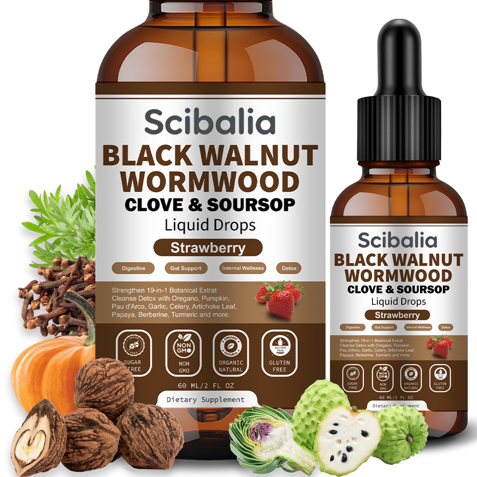 Scibalia Wormwood Black Walnut Clove Cleanse for Human Drops, 19-in-1 Triple-Action Gut Detox & Digestive Wellness Organic Wormwood Tincture w. Soursop - dailyvitalstore