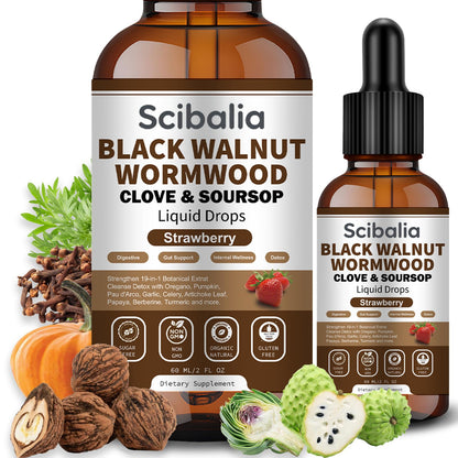 Scibalia Wormwood Black Walnut Clove Cleanse for Human Drops, 19-in-1 Triple-Action Gut Detox & Digestive Wellness Organic Wormwood Tincture w. Soursop - dailyvitalstore