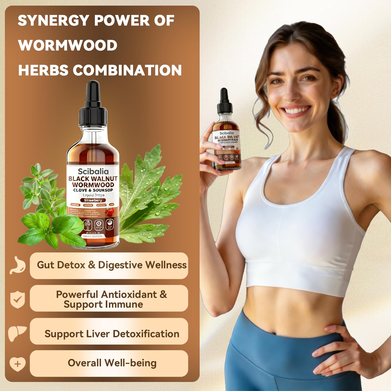 Scibalia Wormwood Black Walnut Clove Cleanse for Human Drops, 19-in-1 Triple-Action Gut Detox & Digestive Wellness Organic Wormwood Tincture w. Soursop - dailyvitalstore