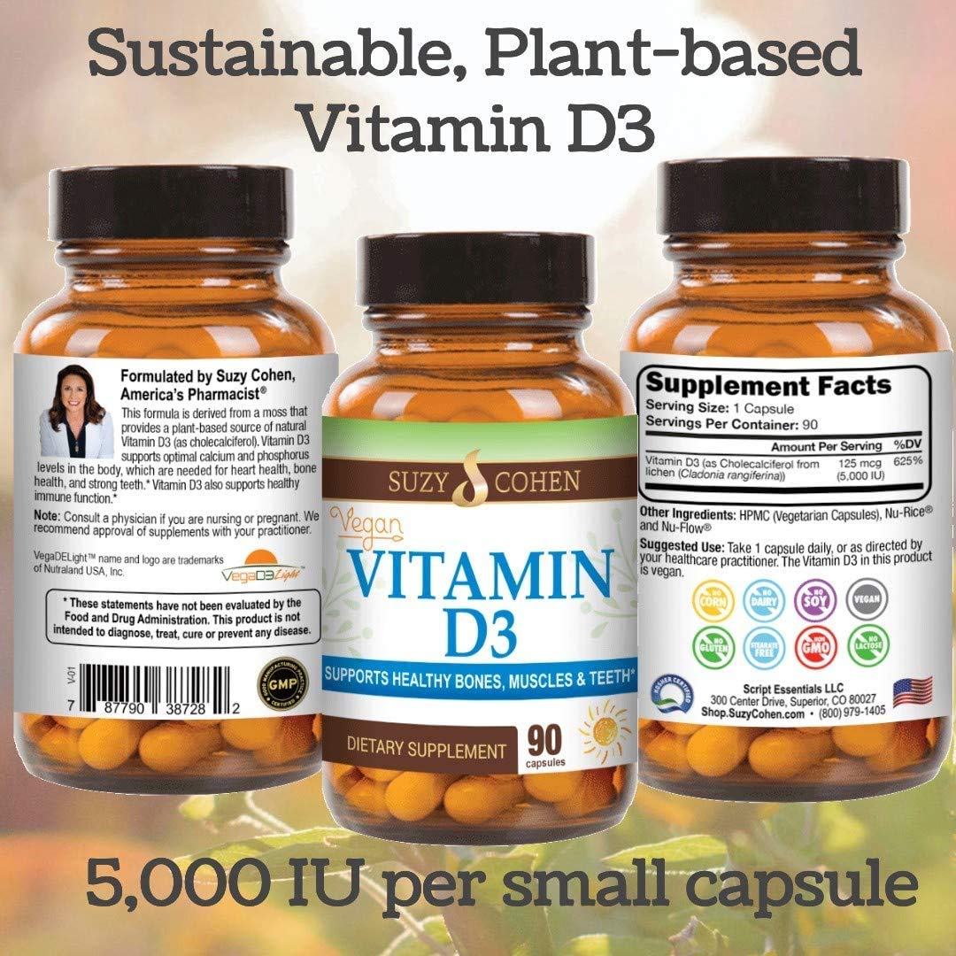 Script Essentials Vegan Vitamin D3 5,000 IU for Healthy Muscle Function, Bone Health, and Immune Support - Non-GMO, Gluten Free and Kosher Certified - 90 Servings - dailyvitalstore